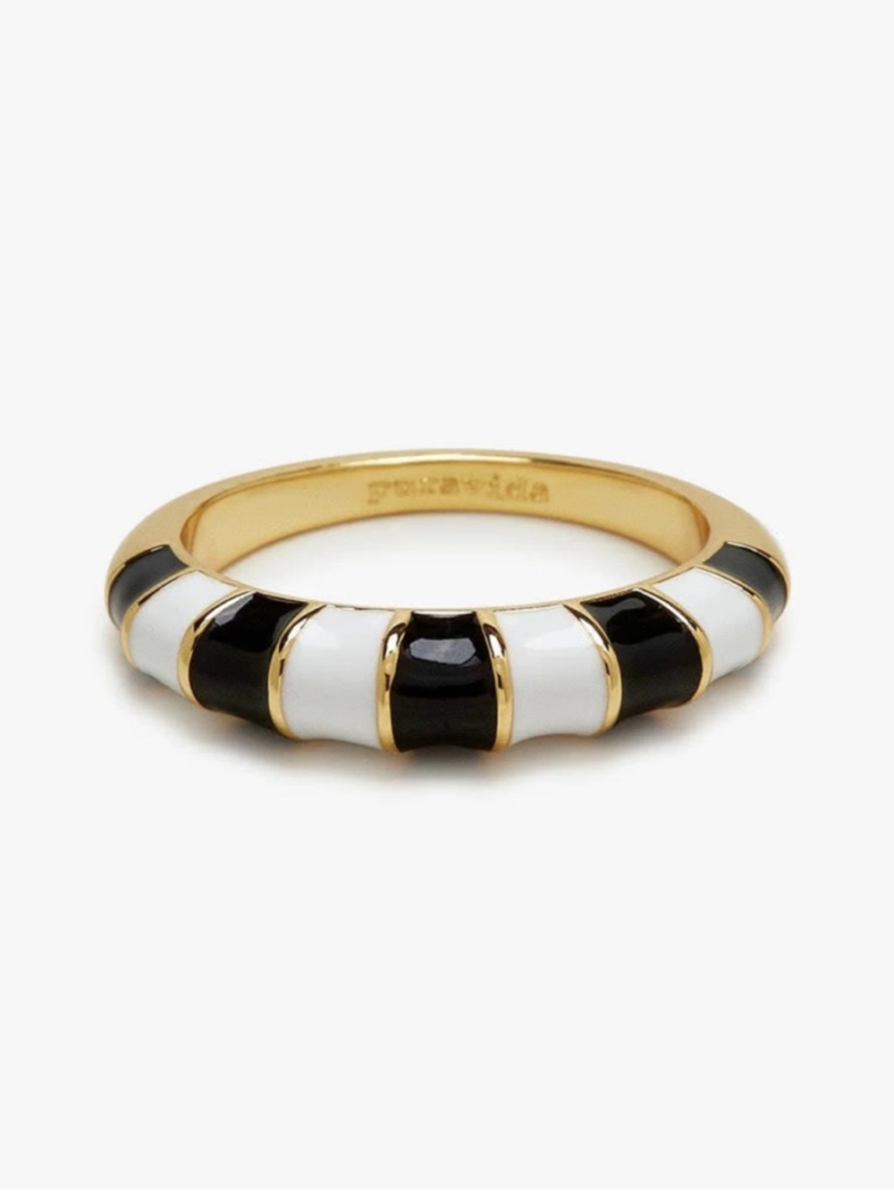 PURA VIDA size 9 Striped Enamel Gold Ring Black & White RARE!